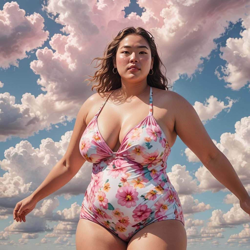 Plus-Size Girl with Huge Belly in Digital Art