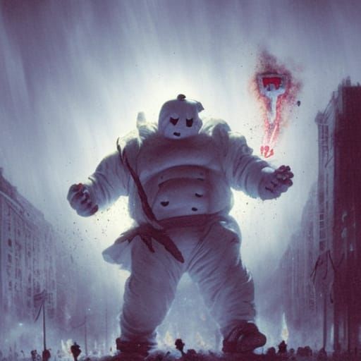 Demonic Marshmallow Man Destroys City: Horror Art