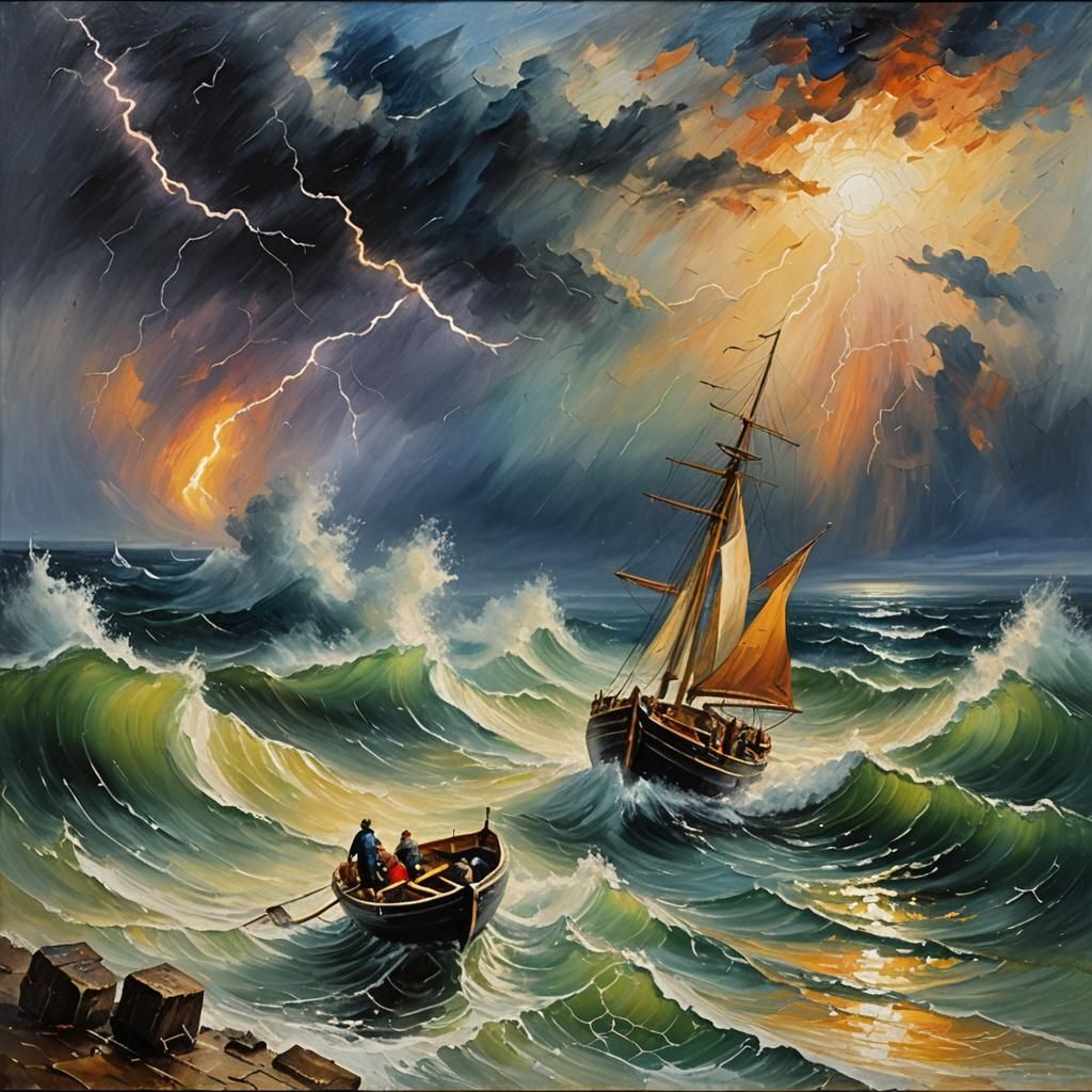 Tempestuous Seas: An Expressionist Painting of a Storm