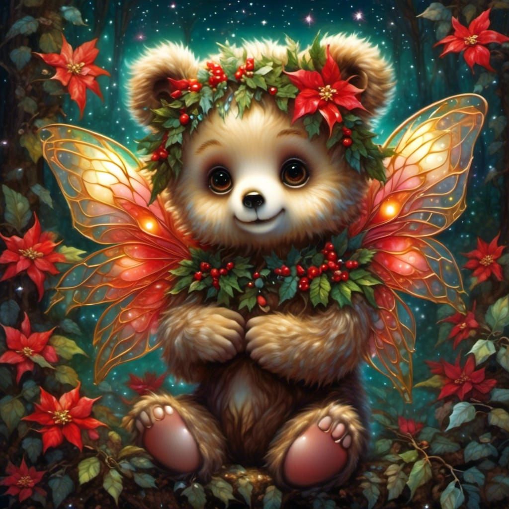 Chibi Bear Fairy with Christmas Magic in Matte Painting