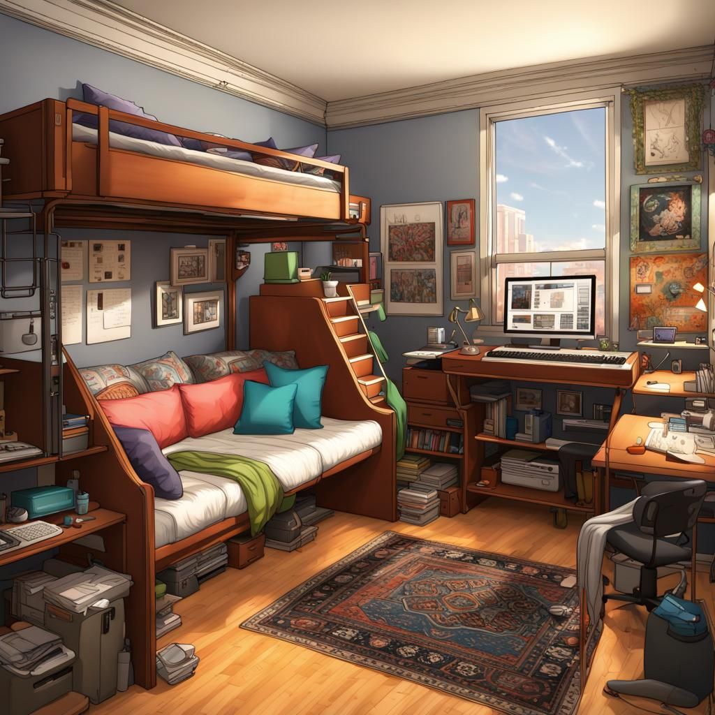 Cozy College Dorm Room Design in Detailed Matte Painting