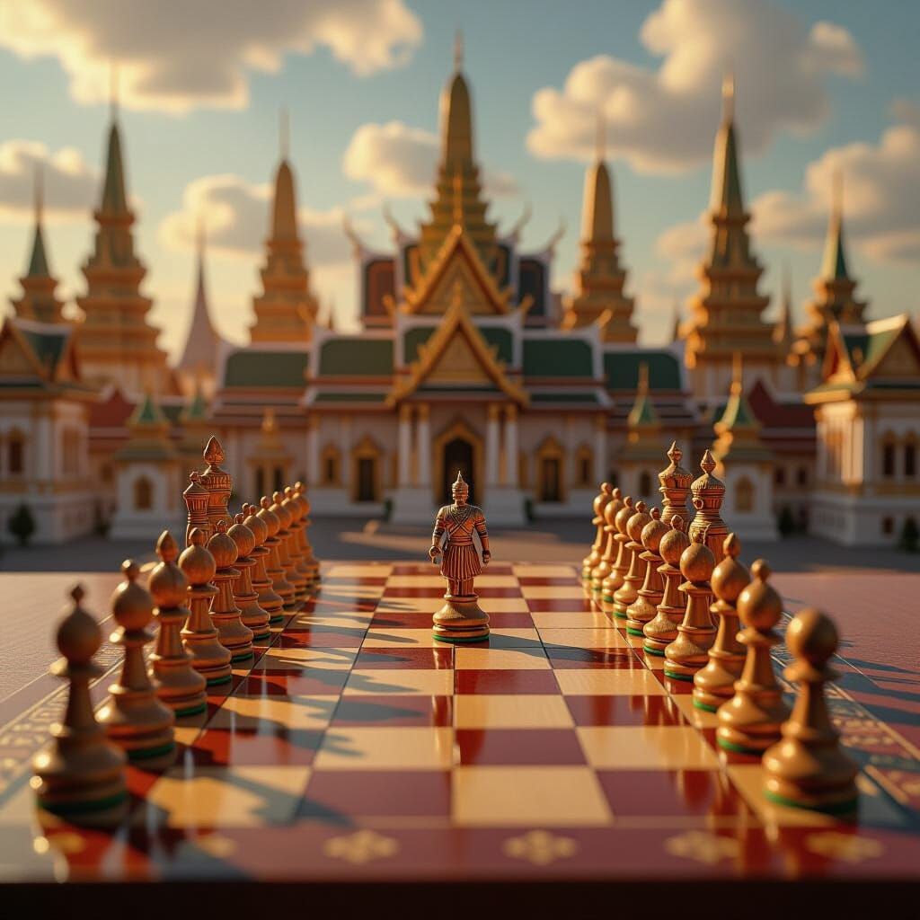 Pencil Soldiers Battle on Chessboard Amidst Pencil Cityscape