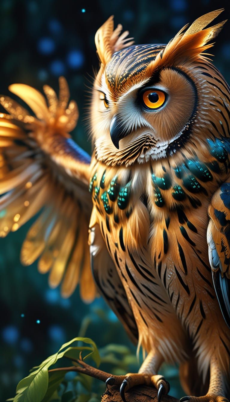 Owl, iridiscent feathers