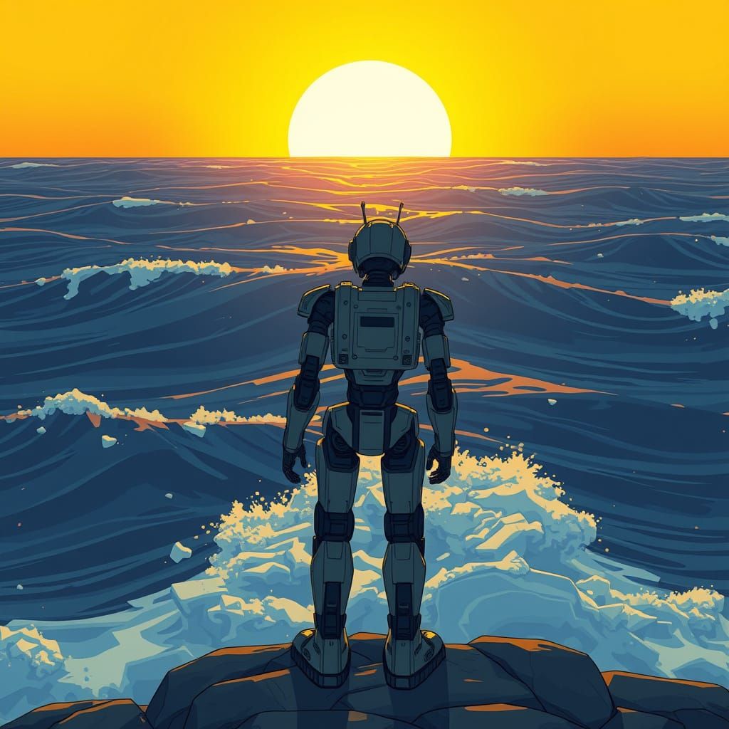 Ethereal Sunset Reflections in Cel-Shaded Beauty