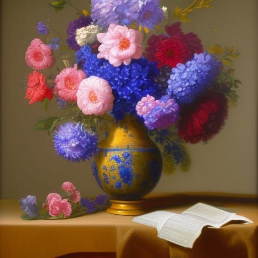 The book and vase with blooming flowers