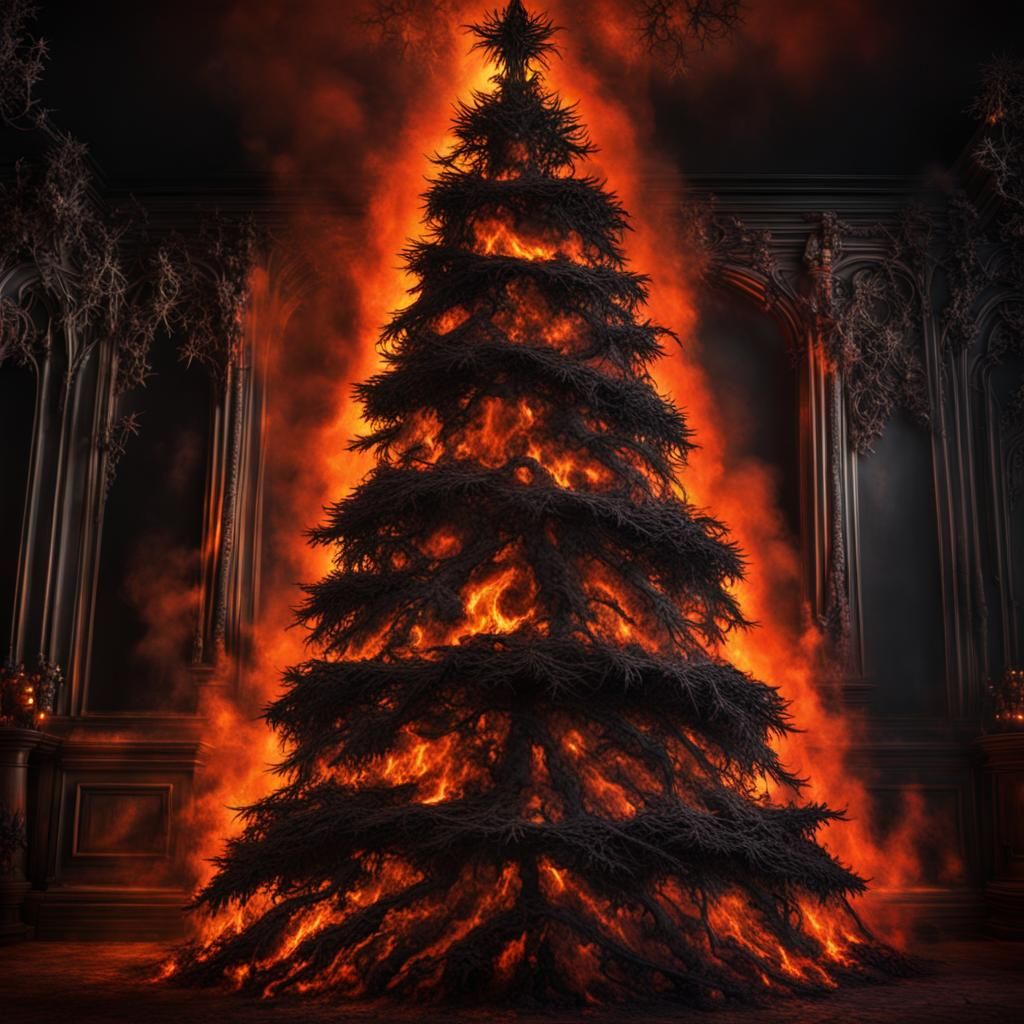 Gothic Fire Consuming a Christmas Tree