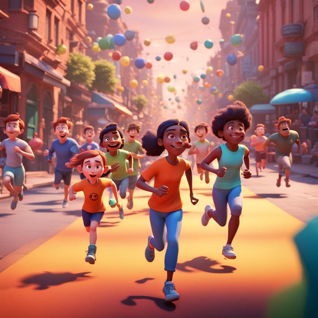 People Running: Pixar-Style 3D Animation