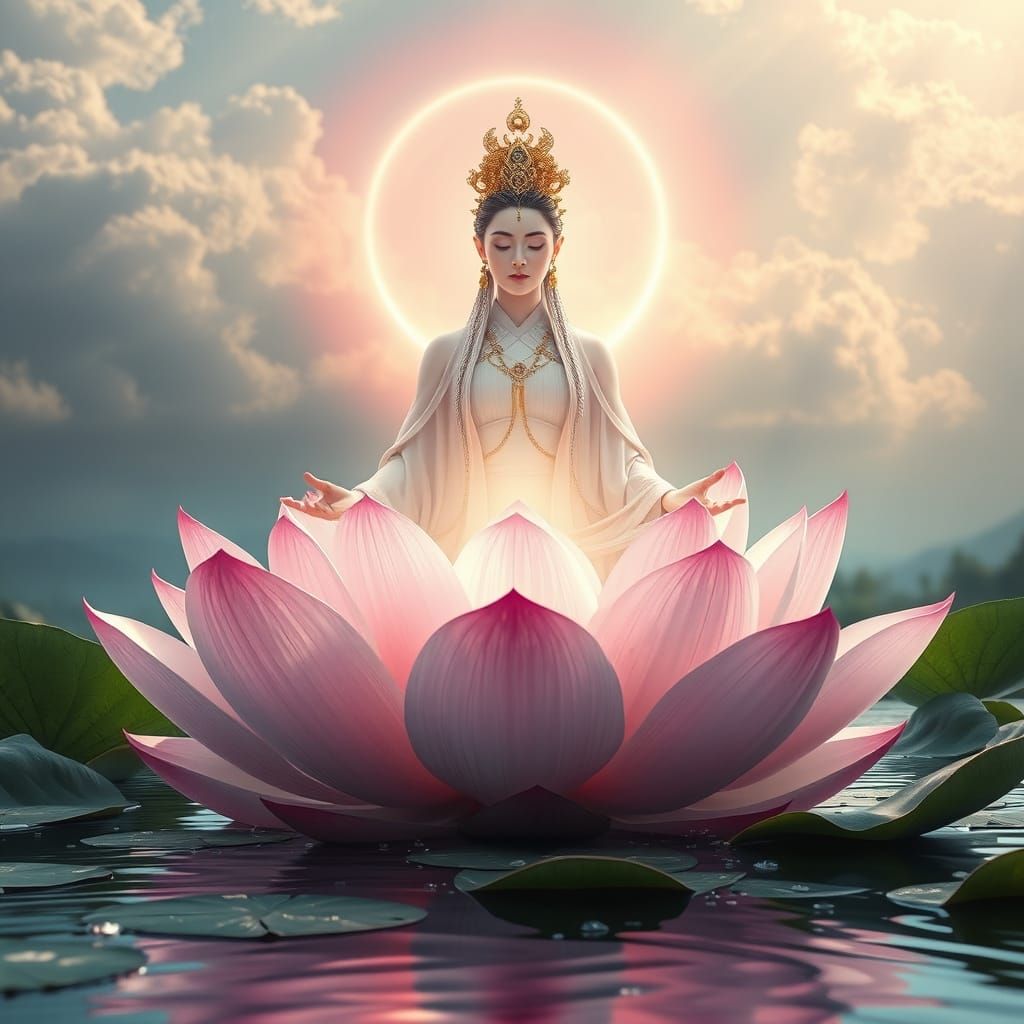 Xianxia Empress Meditating Above Lotus Flower