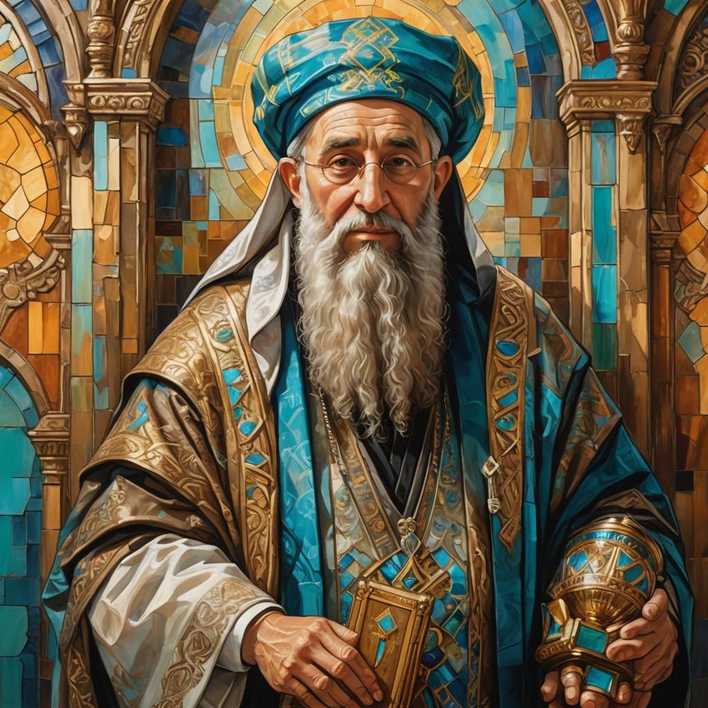 Ukrainian Rabbi in Synagogue Oil Painting