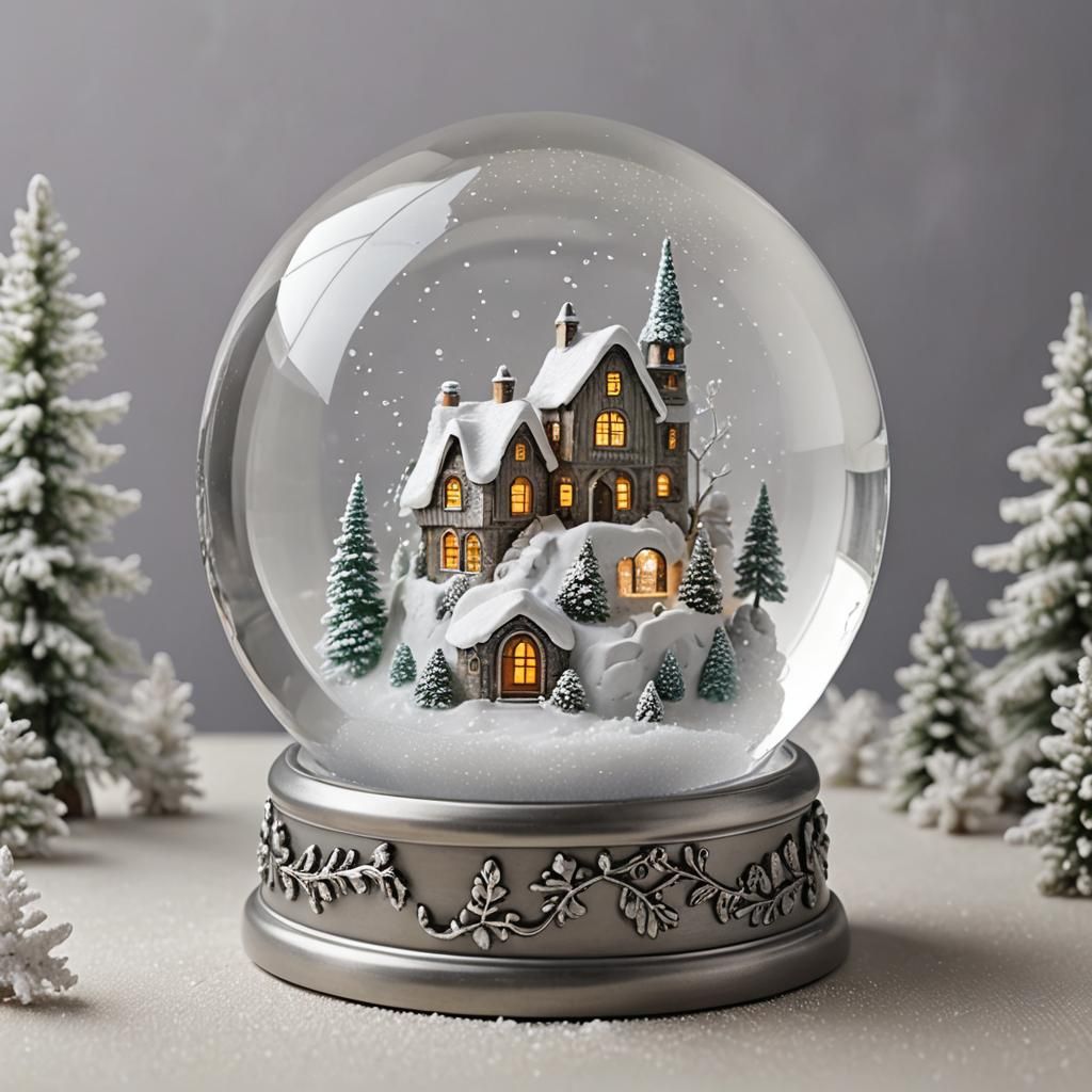 Whimsical Winter Village in Crystal Snow Globe