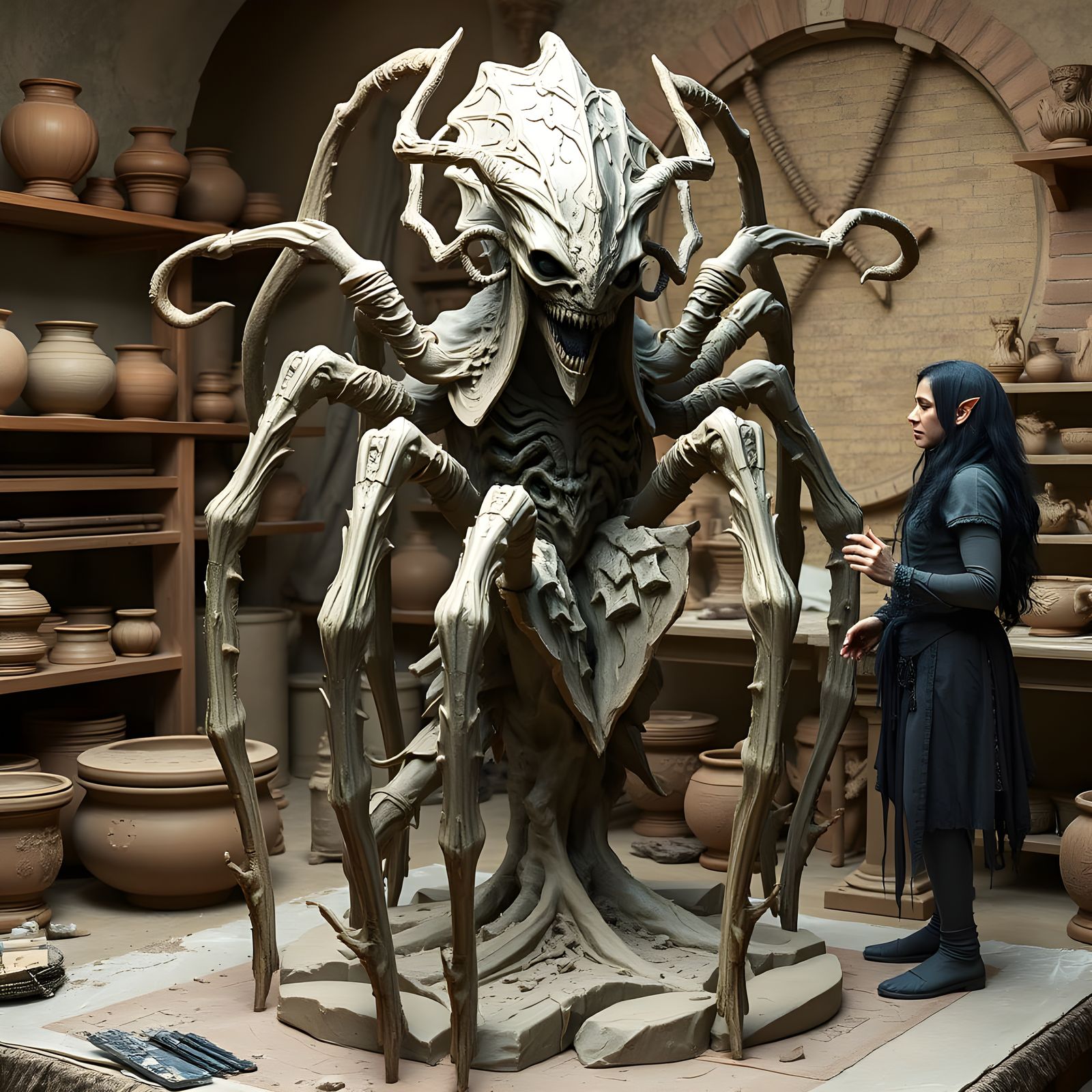 Dark Elf Sculpting Lloth Spider Goddess Statue