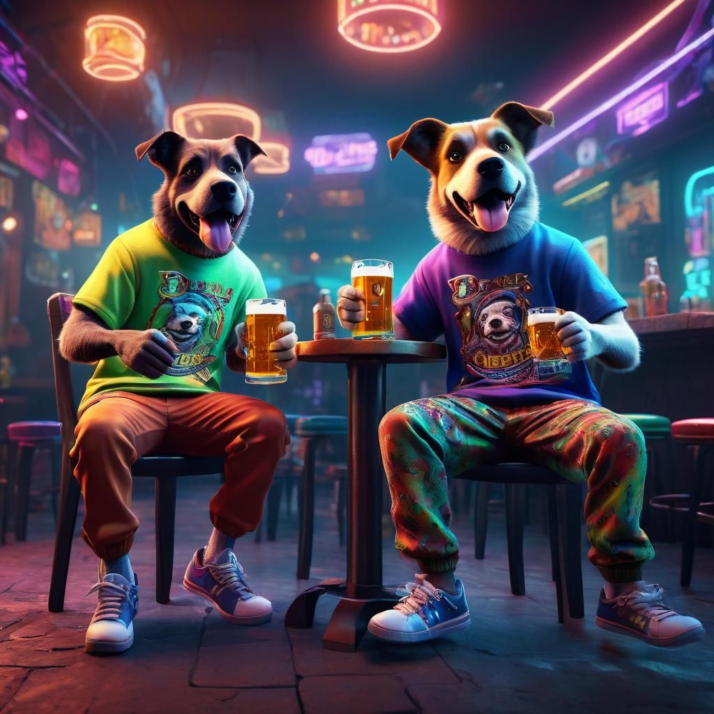 Dogs Enjoying Beer in a 3D Game Cinematic