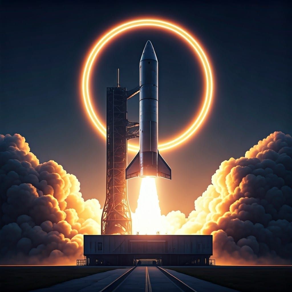 SpaceX Starship Blast Off into Futuristic Night Sky