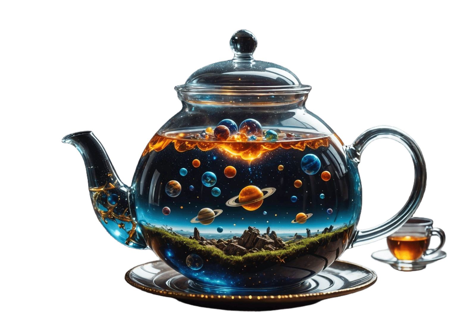Enchanted Celestial Tea: A Glass Teapot Solar System in Mida...