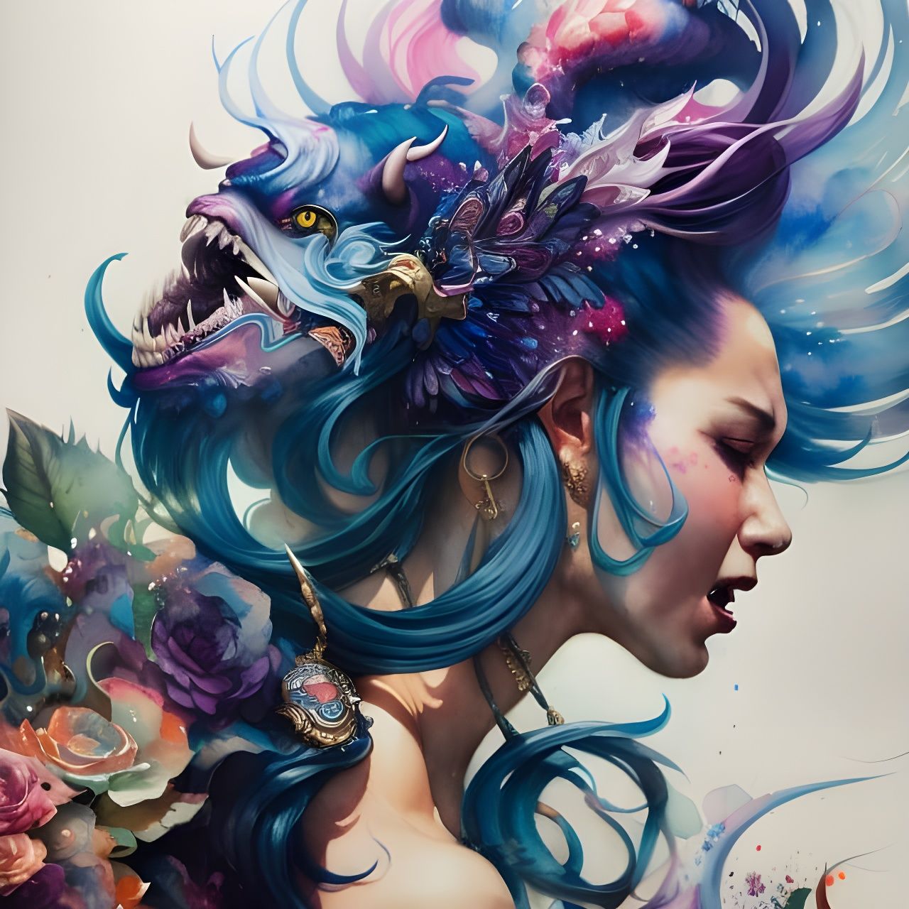 Angry Pixie Portrait in Watercolor, Fantasy Art