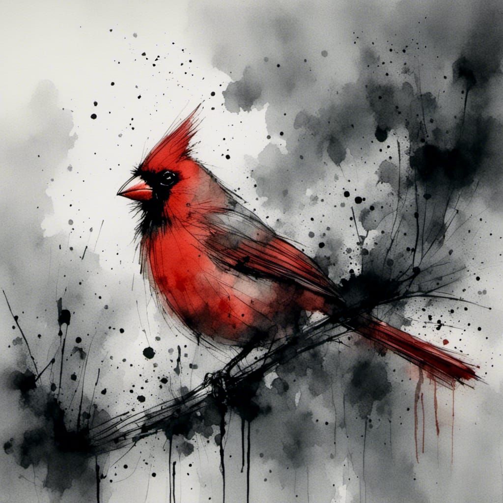 Cardinal in Charcoal and Ink Style