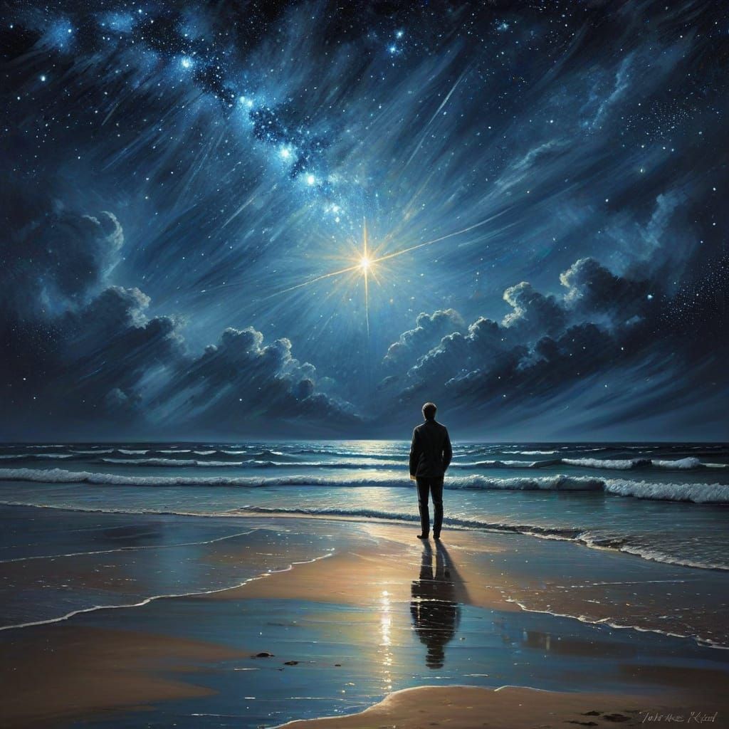 Bright Star: Romantic Celestial Painting of Tranquility