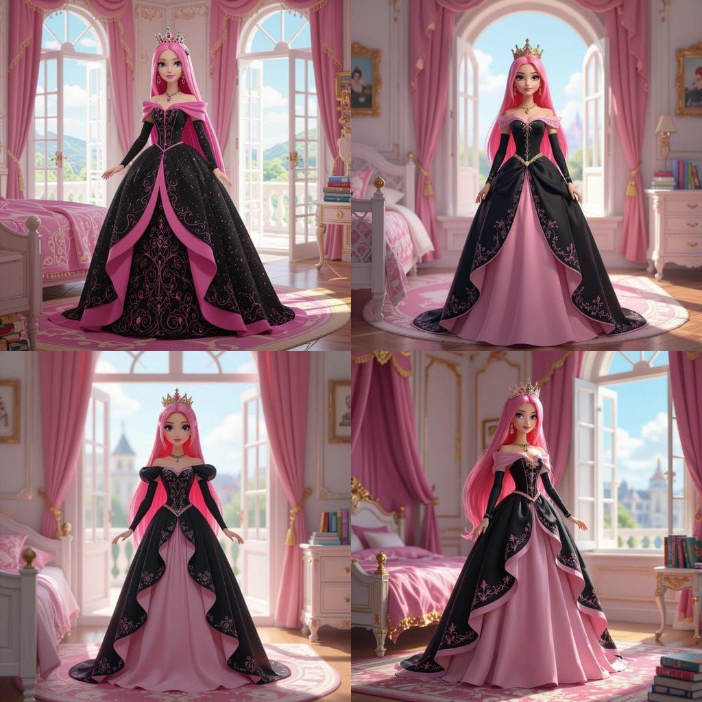 Barbie Princess in Pink and Black Dress with Crown