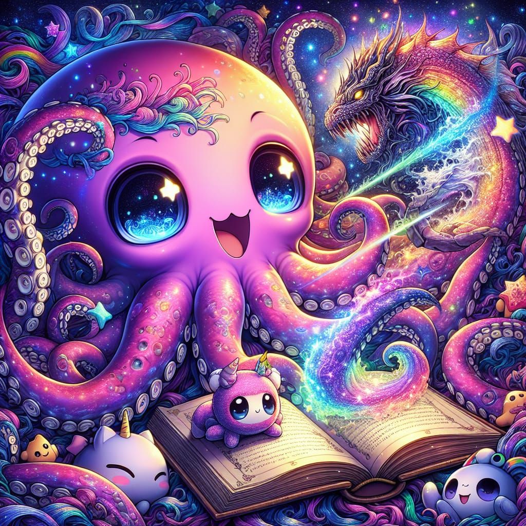 Anime Octopus Reads of Kraken in High Fantasy