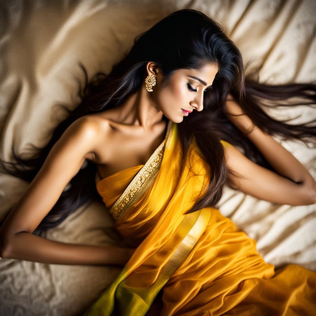 Woman in Yellow Saree: Romantic Portrait with Bokeh
