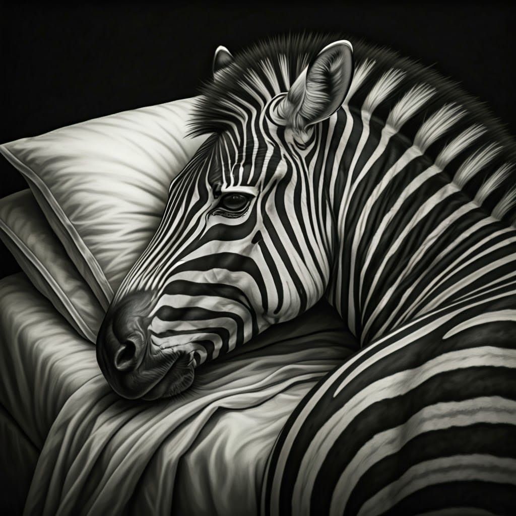 Charcoal Drawing of Zebra Camouflaged in Bed