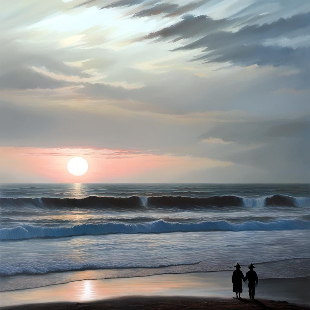 Dramatic Sunset Seascape in Romantic Style