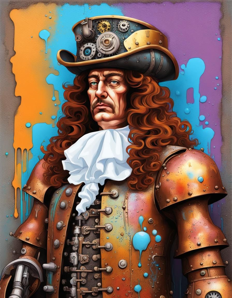Steampunk Cyborg Louis XIV Graffiti Art