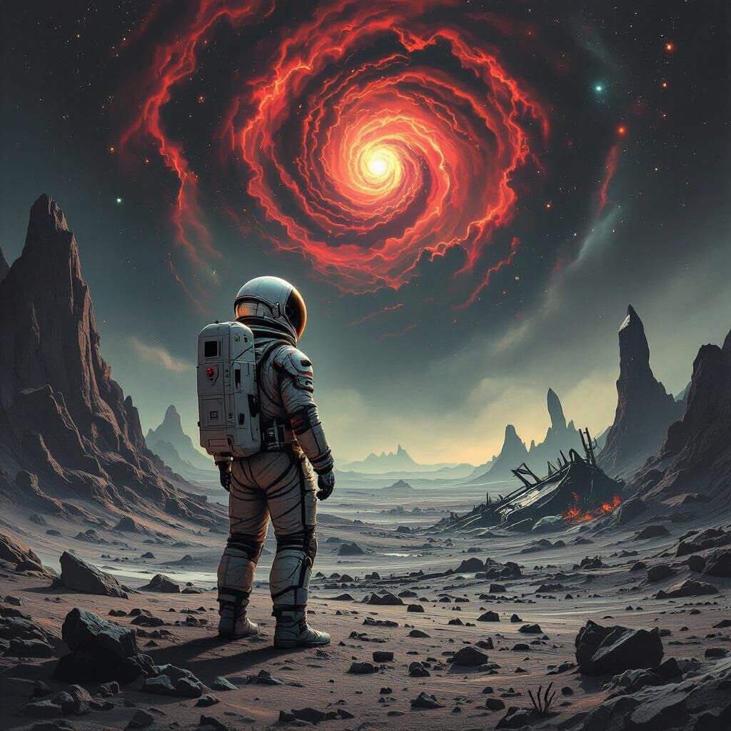 Astronaut's Cosmic Dread on Alien World