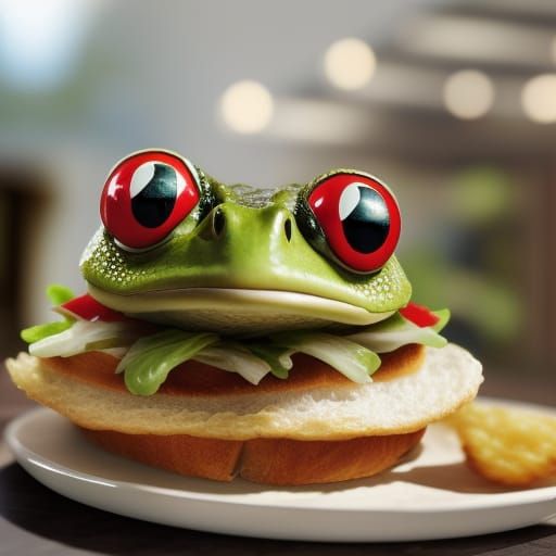 Frog Burger with Fries: A 3D Rendered Masterpiece