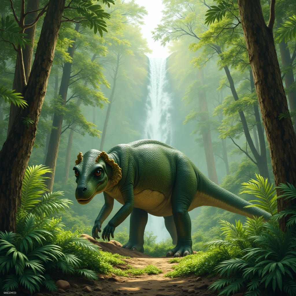 Majestic Dinosaur Grazing in Lush Prehistoric Jungle