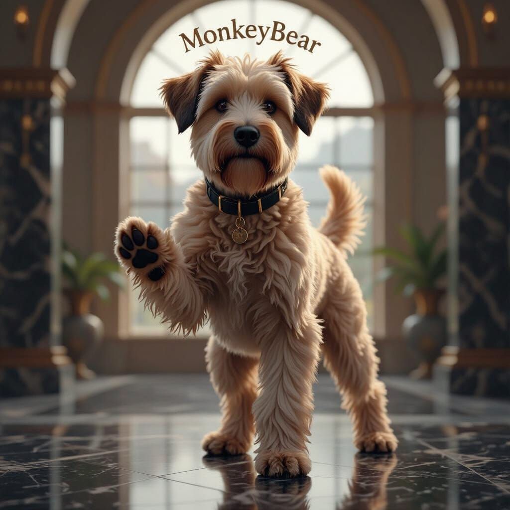 Hyperrealistic Wheaten Terrier on Marble in Matte Painting S...