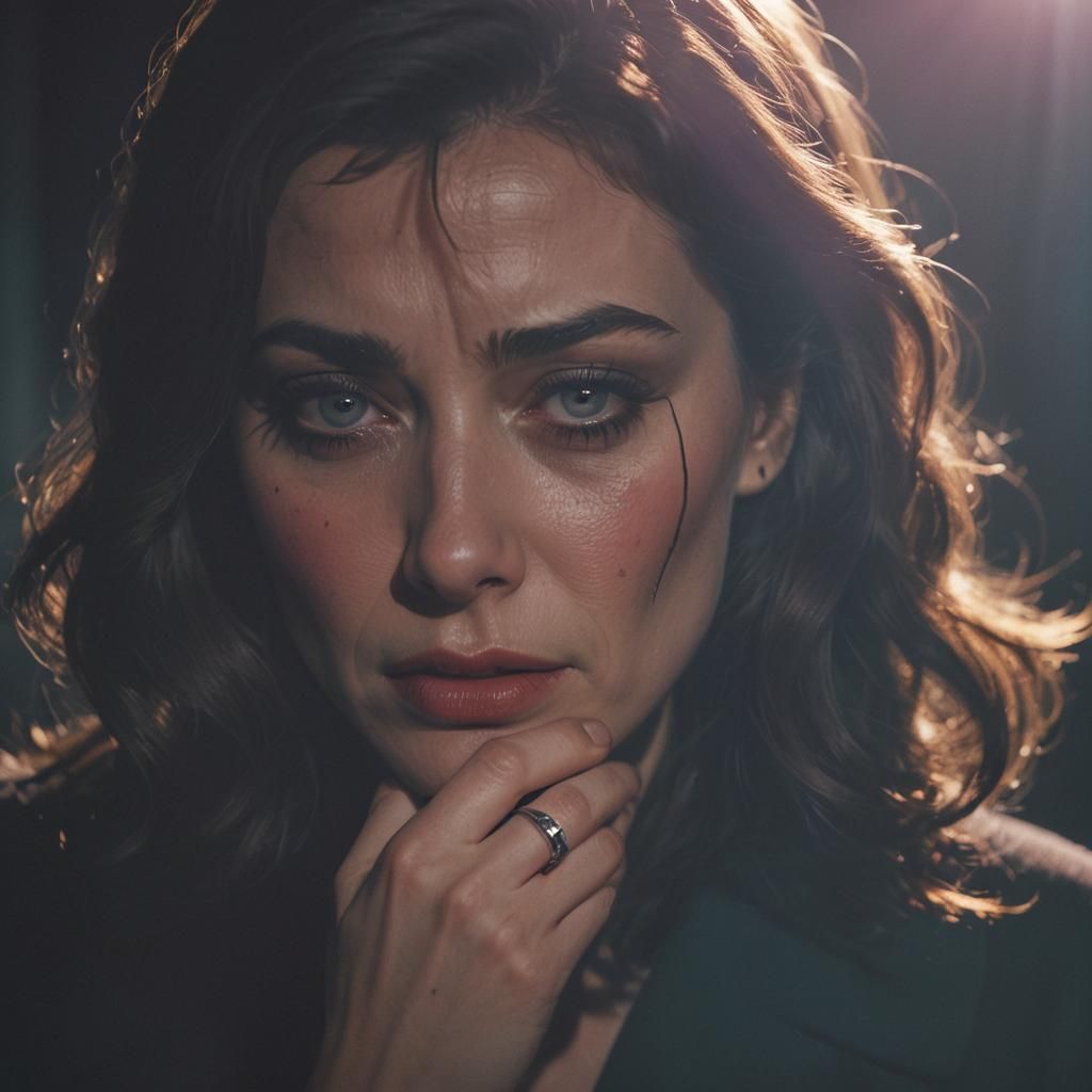 Heartbroken Girl Crying: Film Noir Cinematic Still