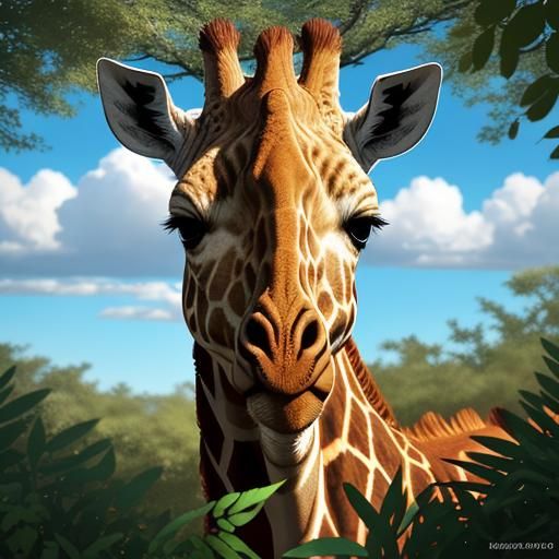 Giraffe Portrait in Hyperrealistic Splash Art Style