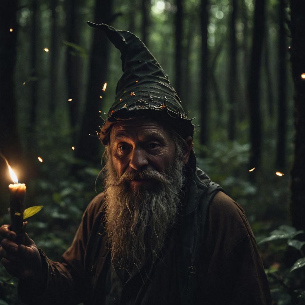 Gnome in Forest at Night: Hyperrealistic Portrait