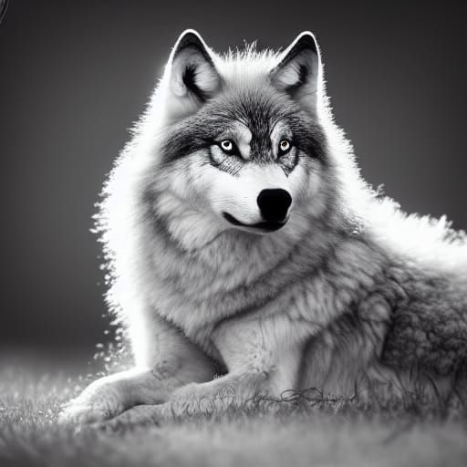 Magical Wolf with Filigree in Black and White