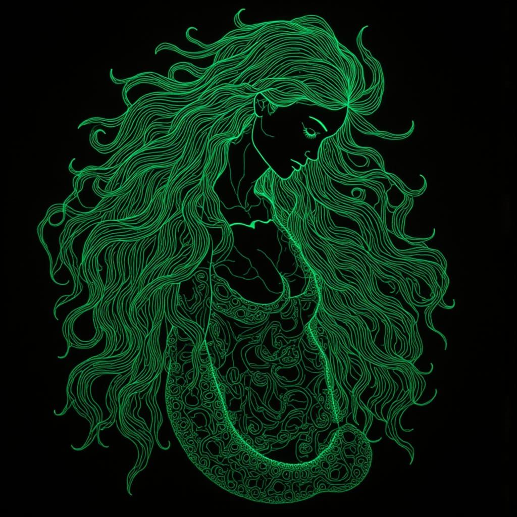 Psychedelic Neon Goddess Inanna with Glowing Veins