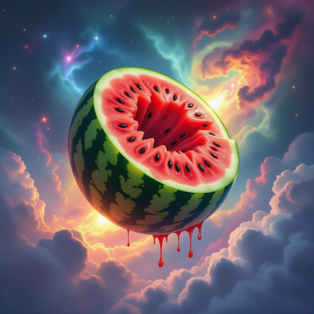 Watermelon Nebula in Cosmic Surrealism Style