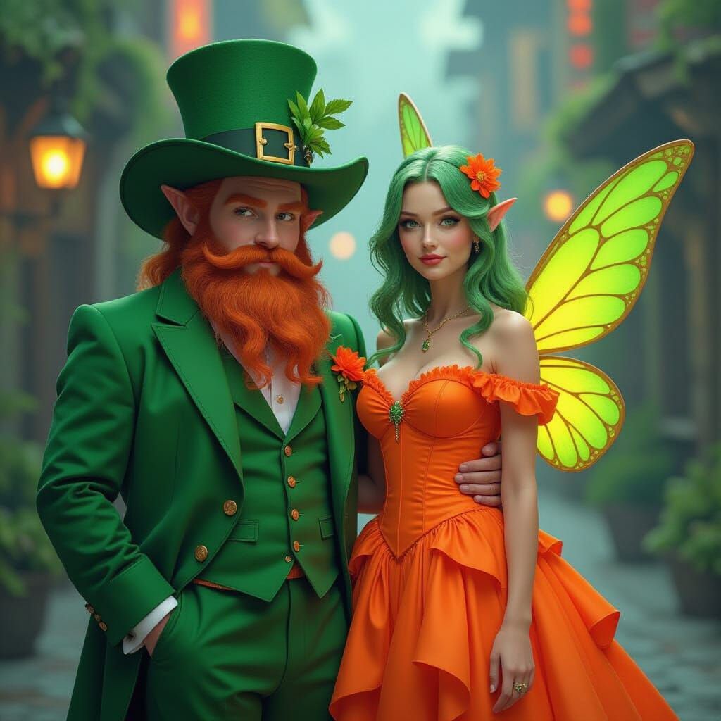 Neon Leprechaun and Fairy, Digital Art