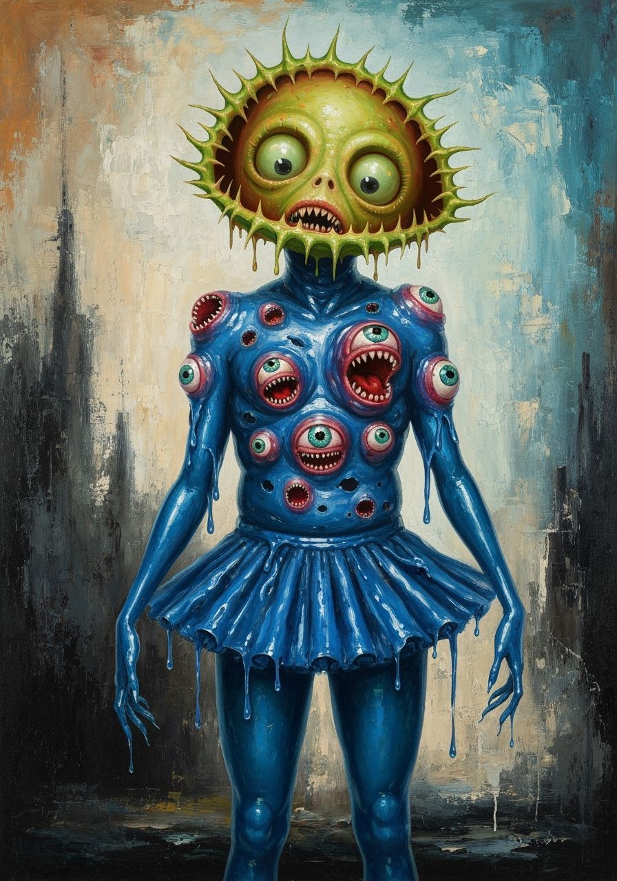 Surreal Body Horror with Alien Creature in Abstract Style