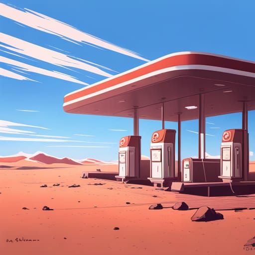 Retro Gas Station on Mars: Anime Key Visual