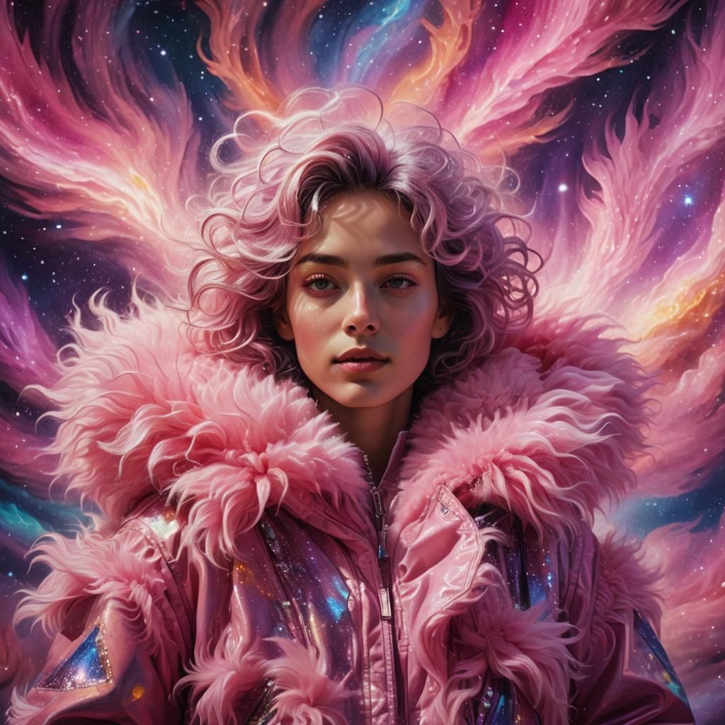 Astral Portrait in Mixed Media with Cosmic Aurora