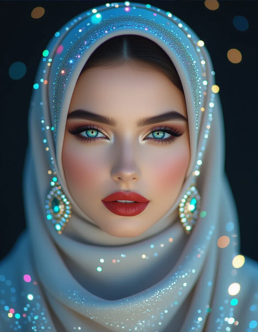 Glamorous Woman in Elegant Light-Studded Hijab