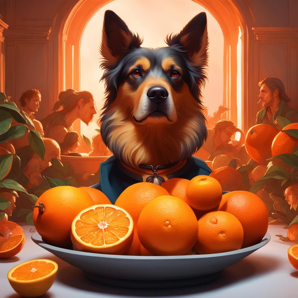 Orange and Dog Portrait in Hyperdetailed Style