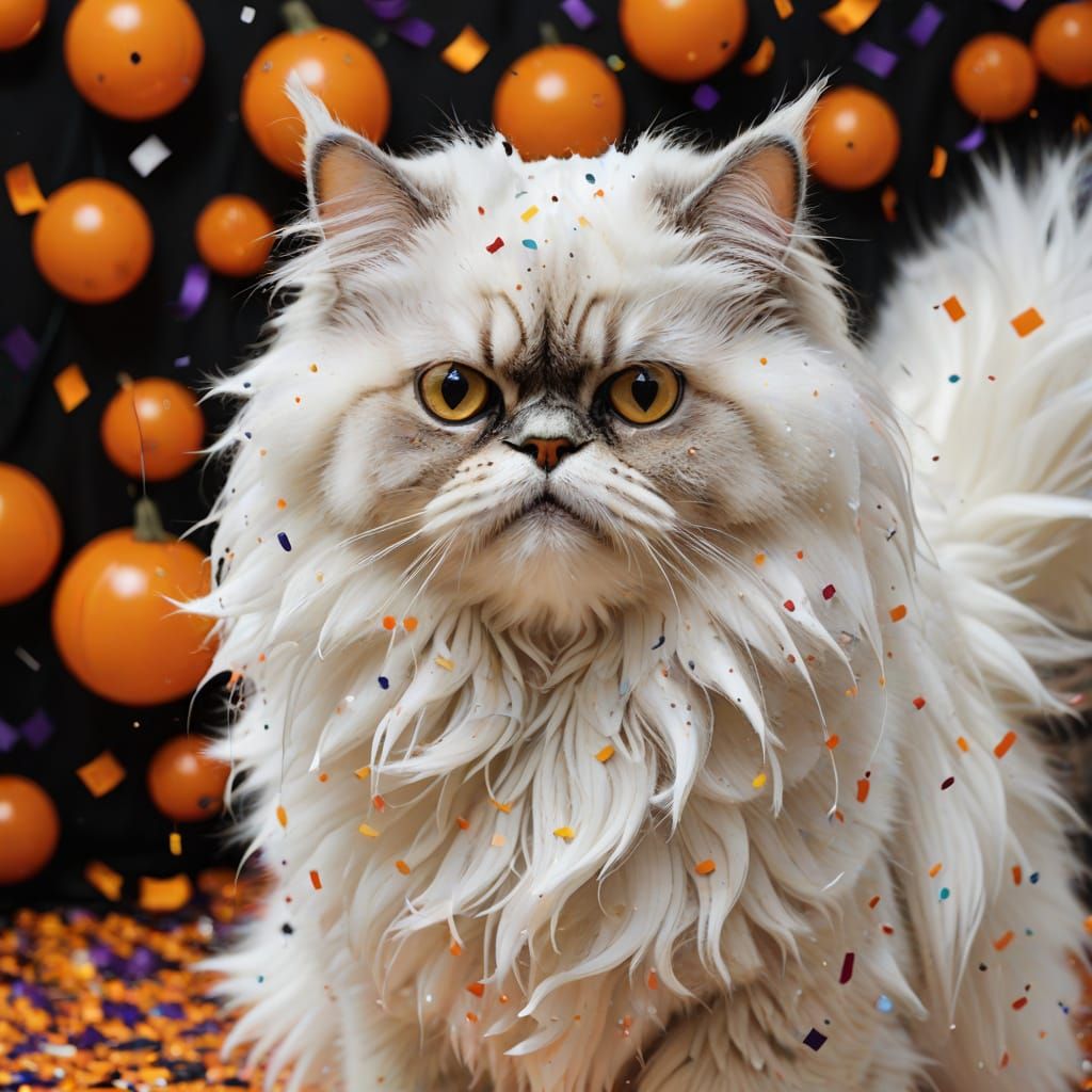 Startled Cat in Ghostly Sheet, Abstract Expressionist Style