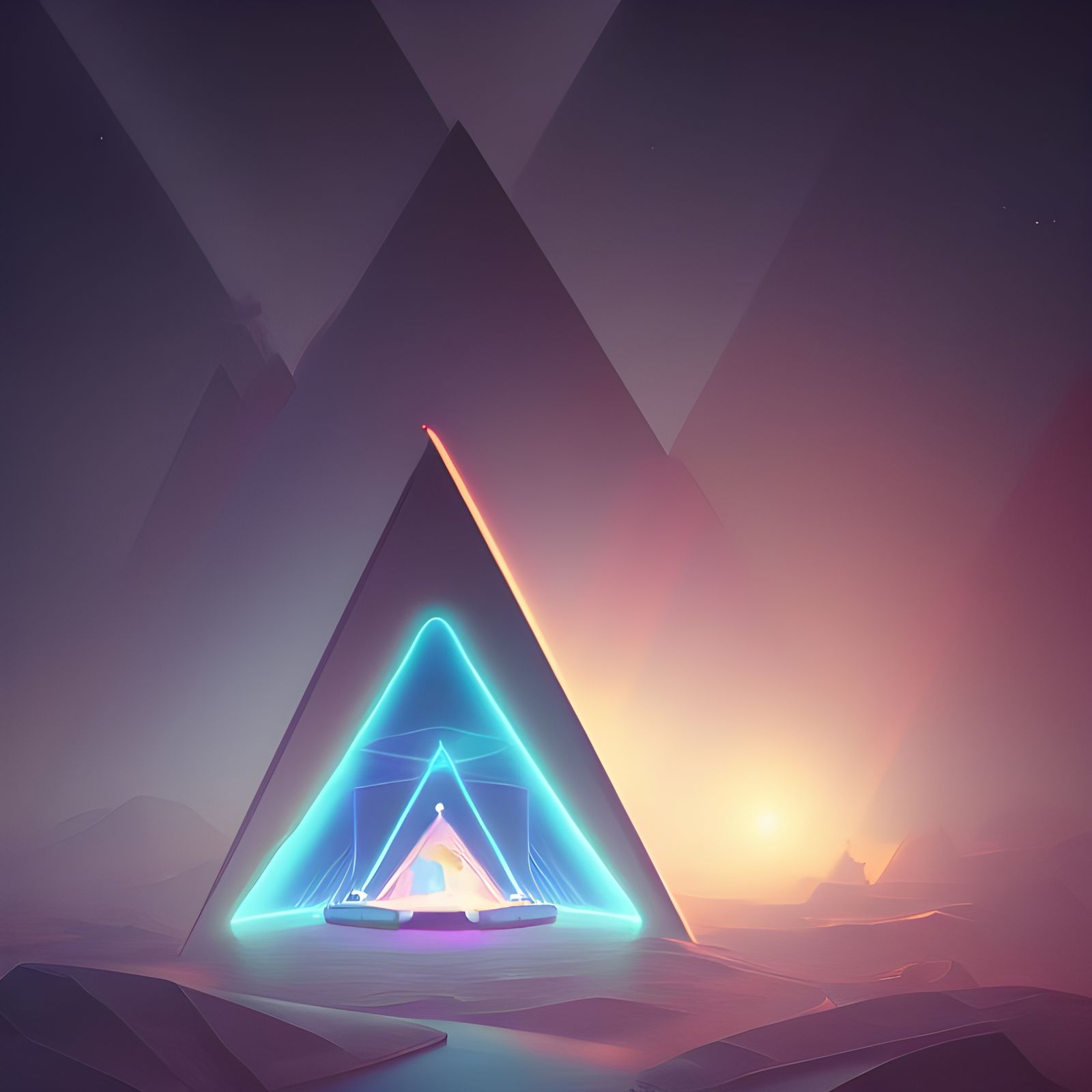 Futuristic Glowing Triangle in Atmosphere as 3D Render