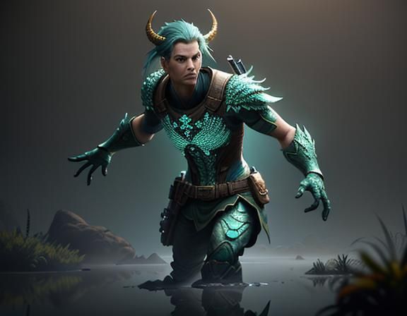 Female Amphibioid in Mystical Fog, 3D Game Art