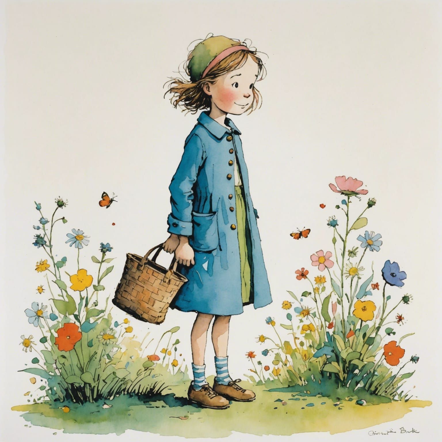 Girl in Quentin Blake and Holly Hobbie Style