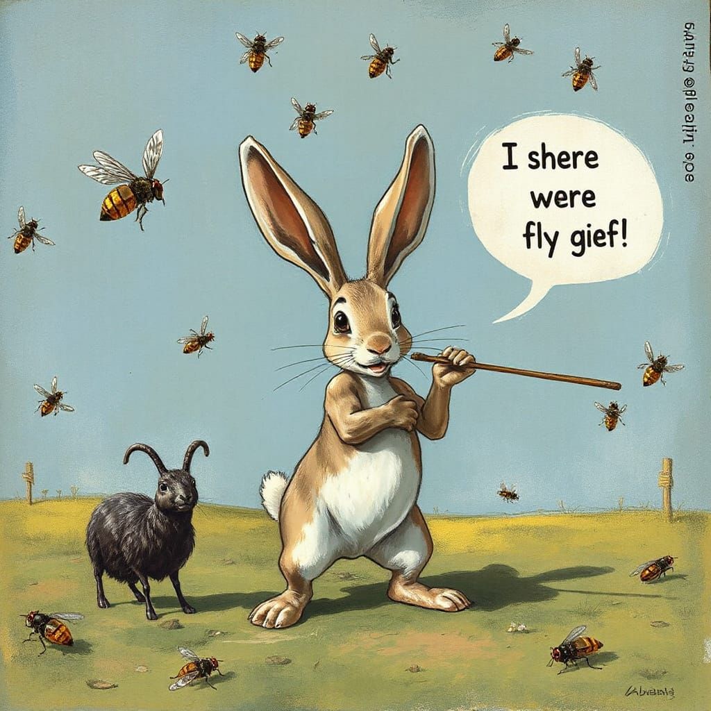 Rabbit Swarmed by Grief Flies in Koshiro Onchi Style