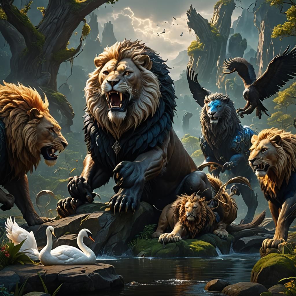 Mythical Hybrid Creature: Swan, Lion, Wolverine