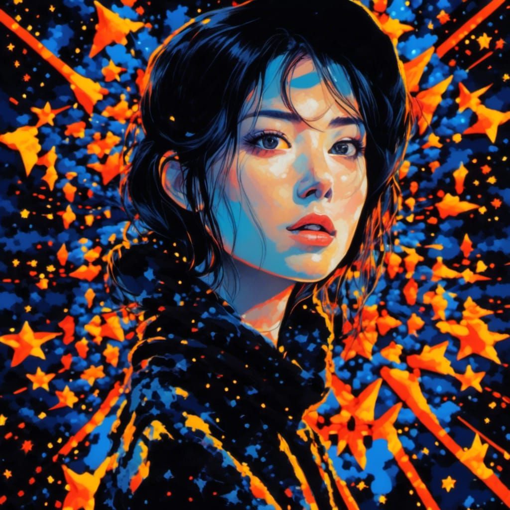 Anime Woman Portrait Under Starry Night Sky